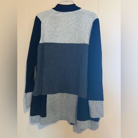 CASHMERE %100  Cardigan ‎ Colorblock Women Large Black Gray Open Front Cardigan - Picture 2 of 7